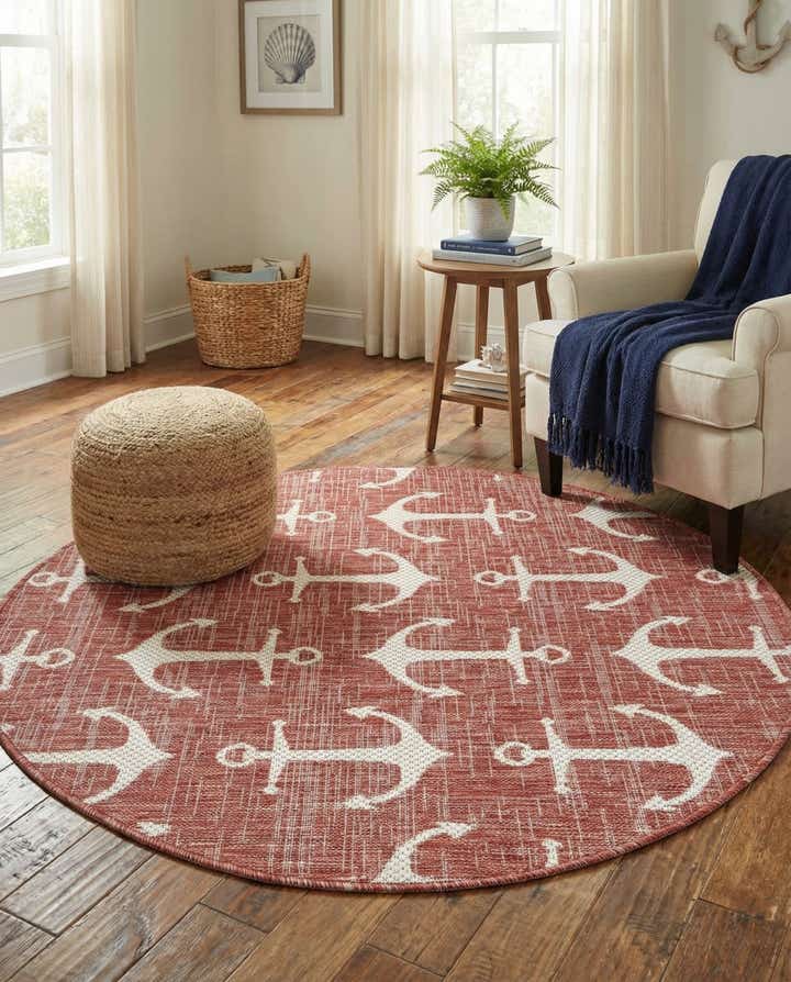 4' x 4' Easy-Clean Coastal Indoor / Outdoor Round Rug