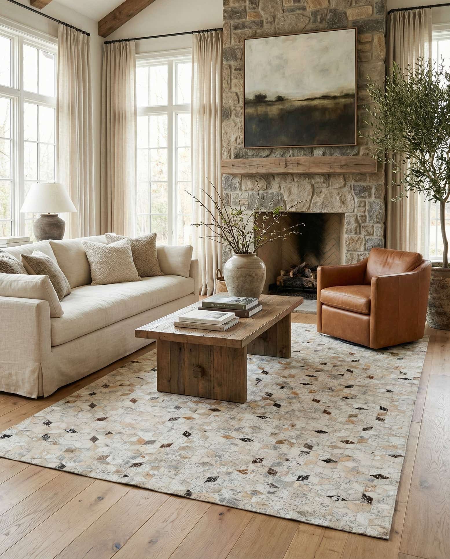 5' x 8' Cowhide Leather Rug