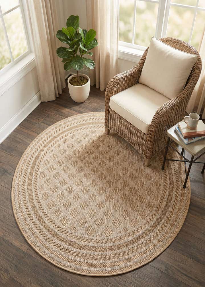 5' 1 x 5' 1 Easy-Clean Trellis Indoor / Outdoor Round Rug