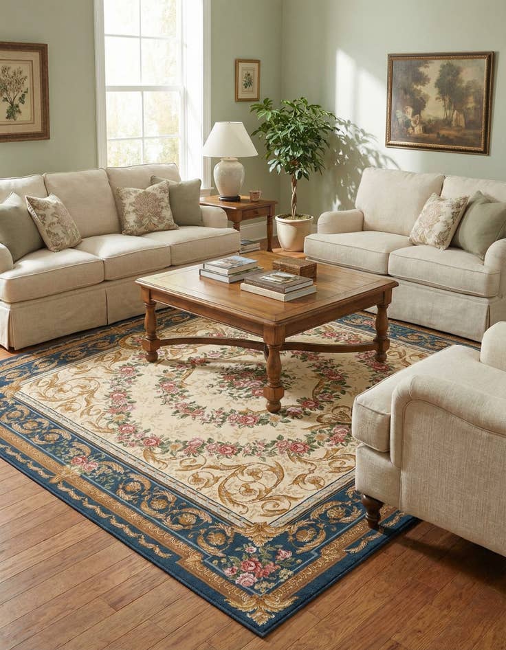 Detail image of 7' 10 x 7' 10  Washable Traditional Indoor / Outdoor Square Rug