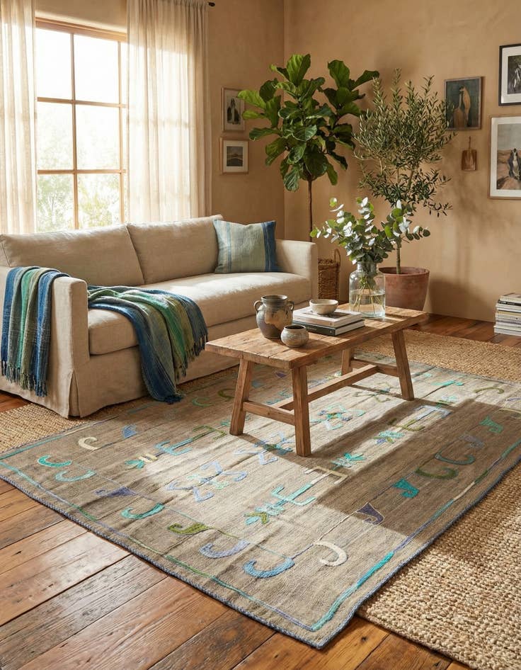 Detail image of 5' x 6' 3  Hand Woven Kilim Suzani Wool Rug