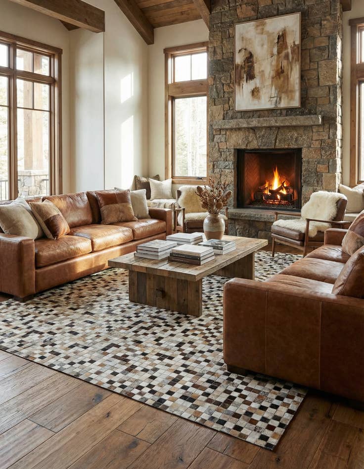 Detail image of  8' 1 x 9' 10 Cowhide Leather Rug