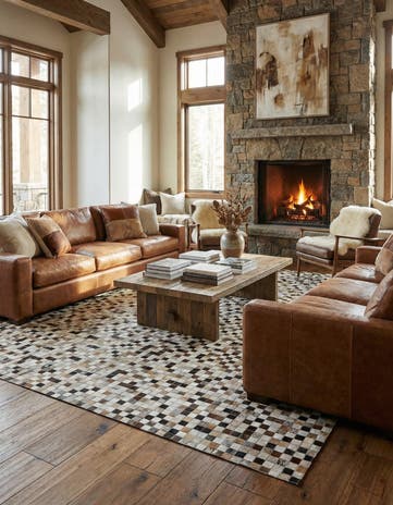 8' 1 x 9' 10 Cowhide Leather Rug