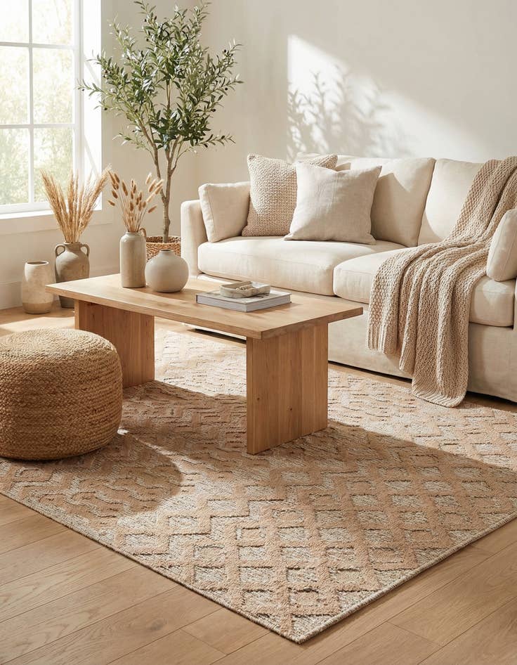 Detail image of 5' 3 x 8' Easy-Clean Trellis Textured Indoor / Outdoor Rug