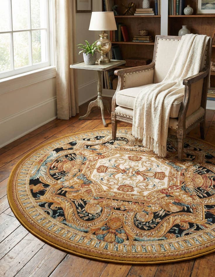 Detail image of 5' 3 x 5' 3 Easy-Clean Traditional Indoor / Outdoor Round Rug