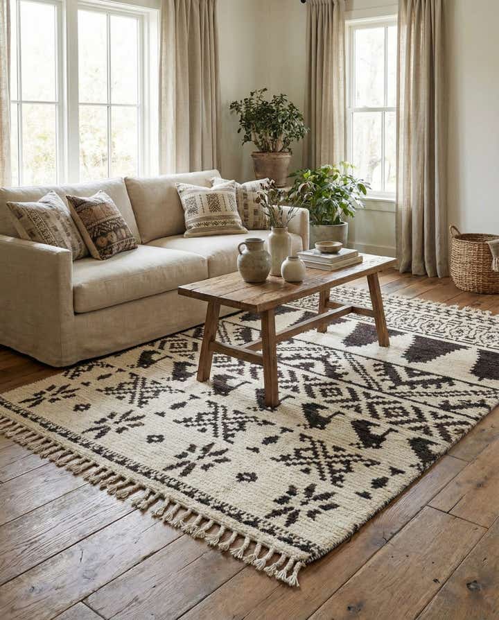 4' 5 x 6' 8 Hand Knotted Moroccan Wool Rug