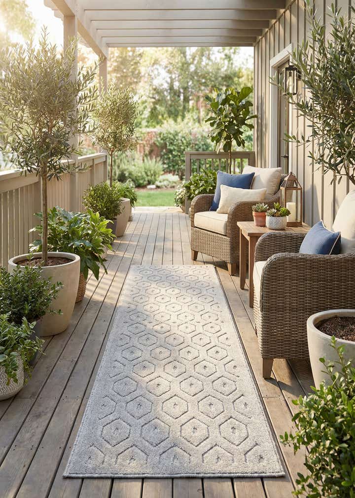 2' x 8' Easy-Clean Trellis Textured Indoor / Outdoor Runner Rug