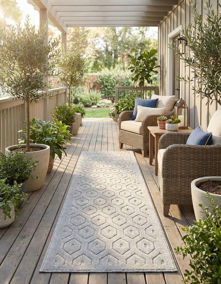Detail image of 2' x 8' Easy-Clean Trellis Textured Indoor / Outdoor Runner Rug