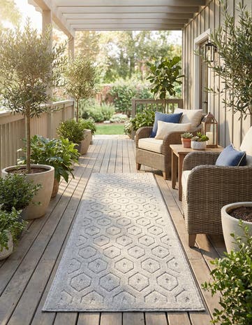 2' x 8' Easy-Clean Trellis Textured Indoor / Outdoor Runner Rug