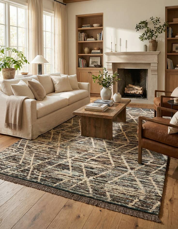 Detail image of 5' 8 x 7' 9  Hand Knotted Moroccan Wool Rug