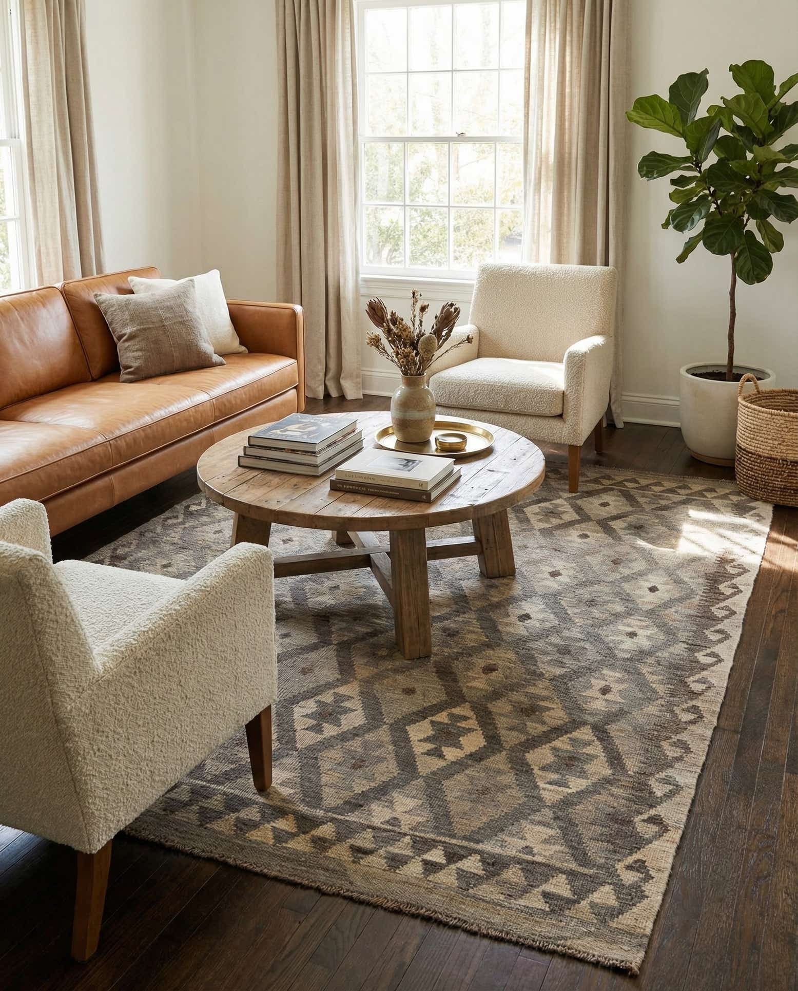 5' 3 x 6' 5 Hand Woven Kilim Maymana Wool Rug