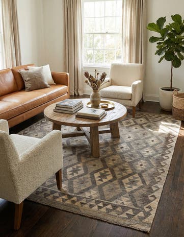 5' 3 x 6' 5 Hand Woven Kilim Maymana Wool Rug