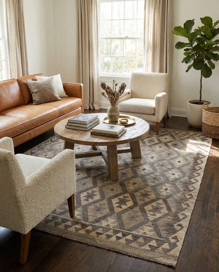 5' 3 x 6' 5 Hand Woven Kilim Maymana Wool Rug