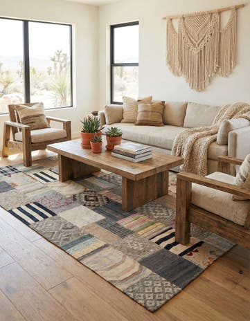 6' 6 x 9' 11 Hand Woven Kilim Patchwork Wool Rug