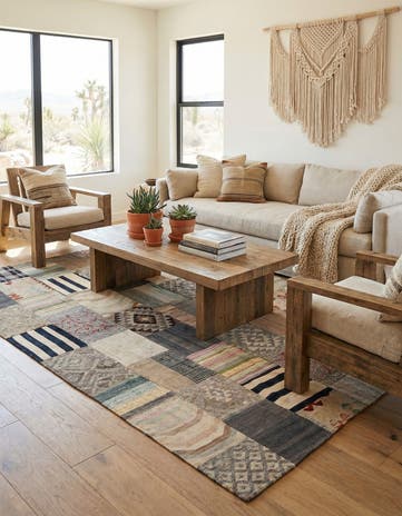 6' 6 x 9' 11 Hand Woven Kilim Patchwork Wool Rug