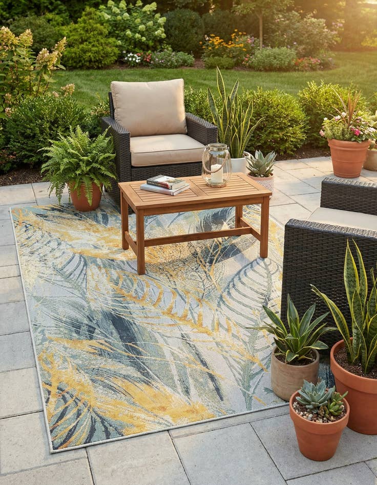 Detail image of 5' 3 x 8'  Washable Botanical Indoor / Outdoor Rug