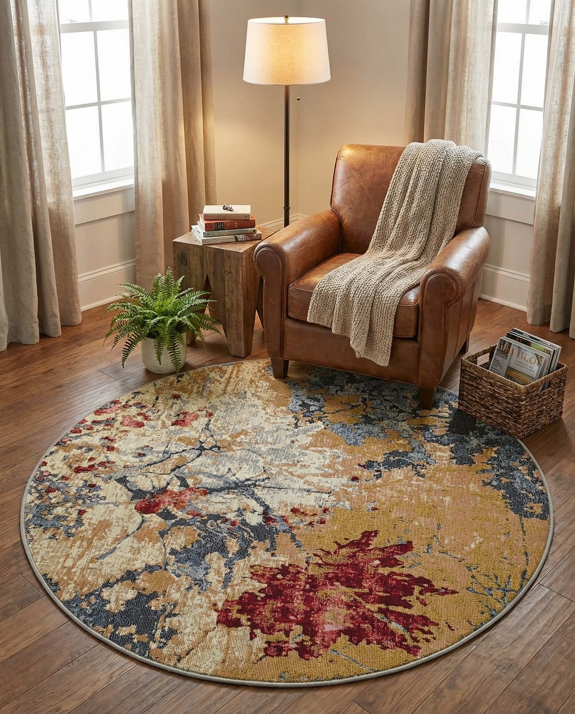 4' x 4' Easy-Clean Modern Indoor / Outdoor Round Rug