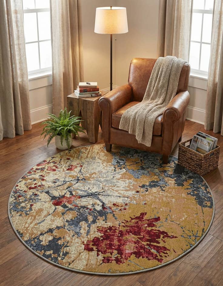 Detail image of  4' x 4'  Washable Modern Indoor / Outdoor Round Rug