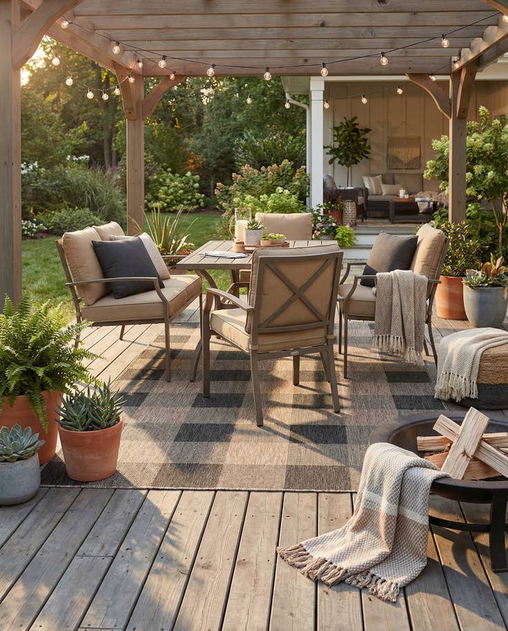 Detail image of 6' x 9' Easy-Clean Checkered Indoor / Outdoor Rug