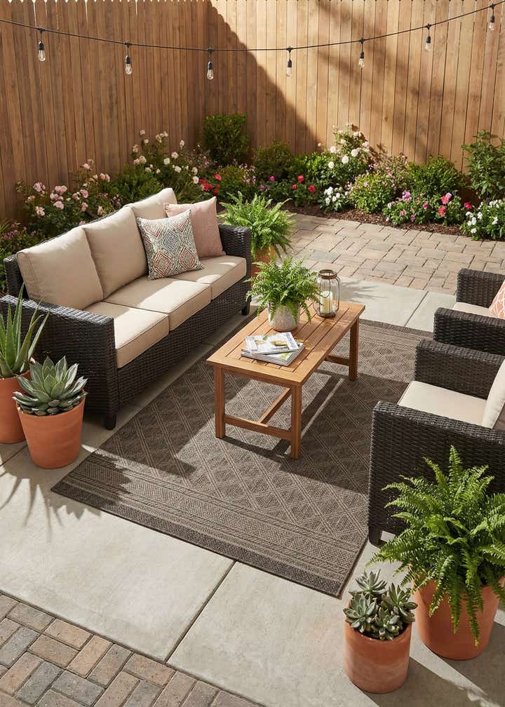 5' 1 x 8' Easy-Clean Trellis Indoor / Outdoor Rug