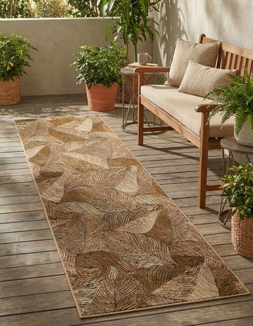 Brown and Beige Easy-Clean Botanical Indoor / Outdoor Runner Rug