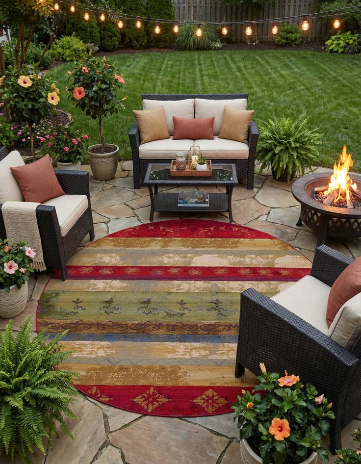 Detail image of 8' x 8'  Washable Modern Indoor / Outdoor Round Rug