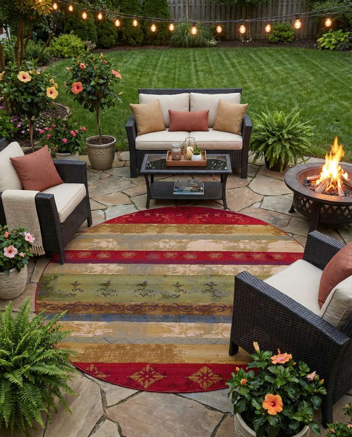 8' x 8' Easy-Clean Modern Indoor / Outdoor Round Rug