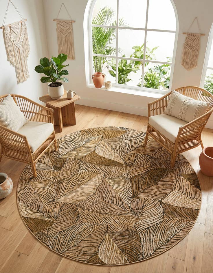 Detail image of  8' x 8'  Washable Botanical Indoor / Outdoor Round Rug