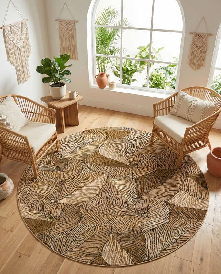 8' x 8' Easy-Clean Botanical Indoor / Outdoor Round Rug