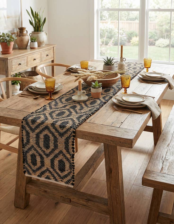 Detail image of  1' 2 x 8'  Hand Woven Chindi Jute Table Runner Rug