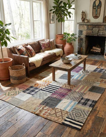 6' 7 x 10' 1 Hand Woven Kilim Patchwork Wool Rug