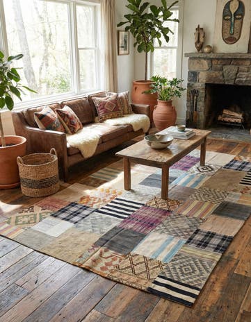 6' 7 x 10' 1 Hand Woven Kilim Patchwork Wool Rug
