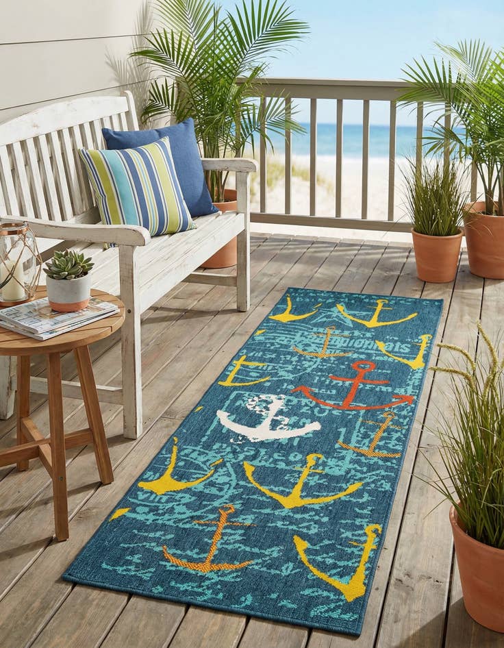 Detail image of 2' x 6'  Washable Coastal Indoor / Outdoor Runner Rug