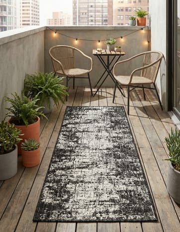 Black and White Easy-Clean Modern Indoor / Outdoor Runner Rug