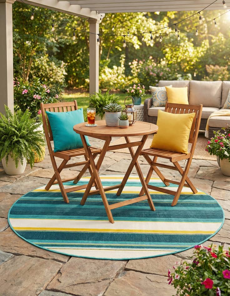 Detail image of 5' x 5'  Washable Border Indoor / Outdoor Round Rug