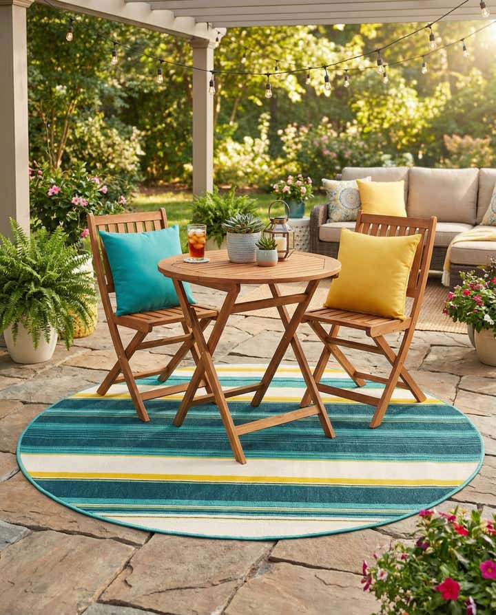 5' x 5' Easy-Clean Border Indoor / Outdoor Round Rug