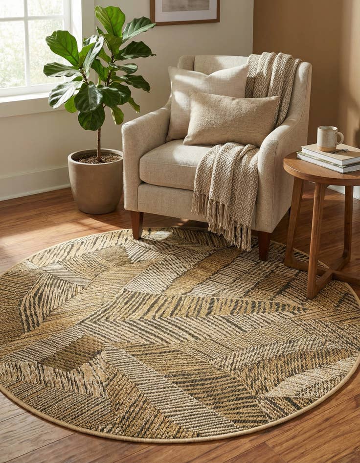 Detail image of  3' x 3'  Washable Botanical Indoor / Outdoor Round Rug