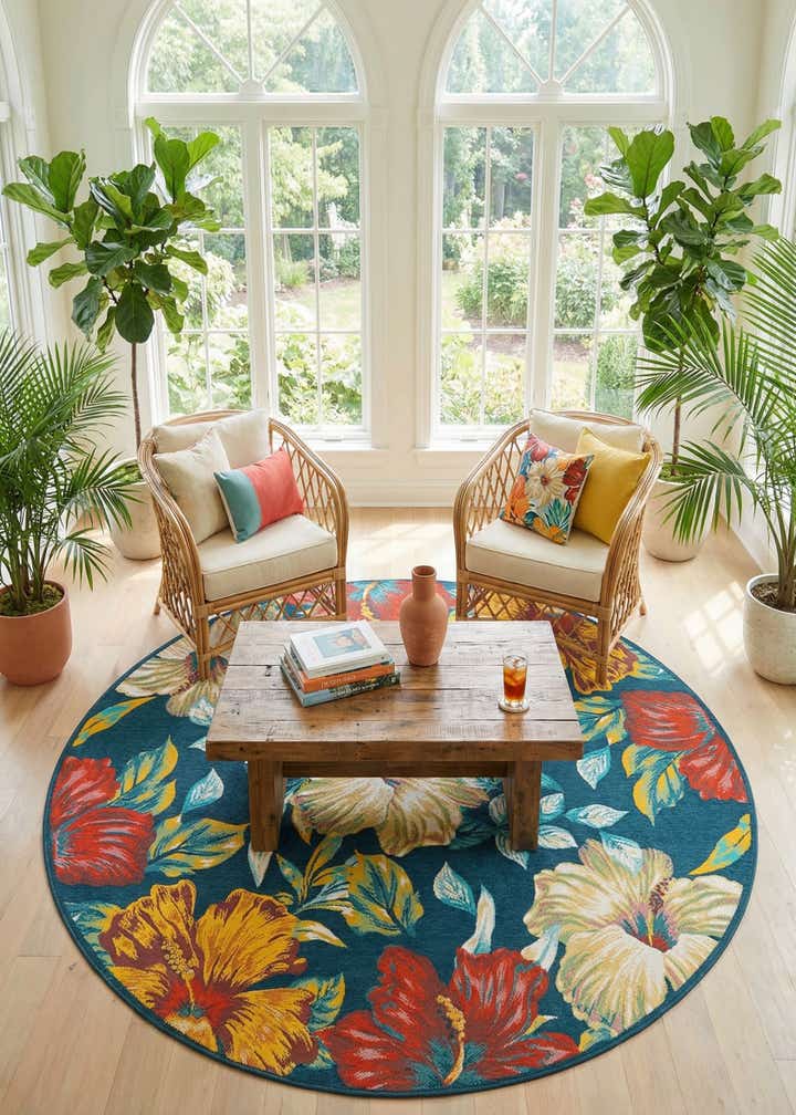 10' x 10' Easy-Clean Coastal Indoor / Outdoor Round Rug