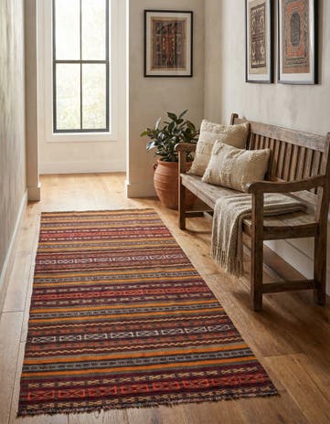4' 1 x 8' 10 Hand Woven Kilim Fars Wool Runner Rug
