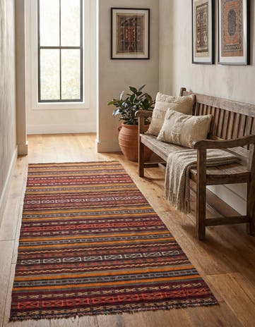 4' 1 x 8' 10 Hand Woven Kilim Fars Wool Runner Rug