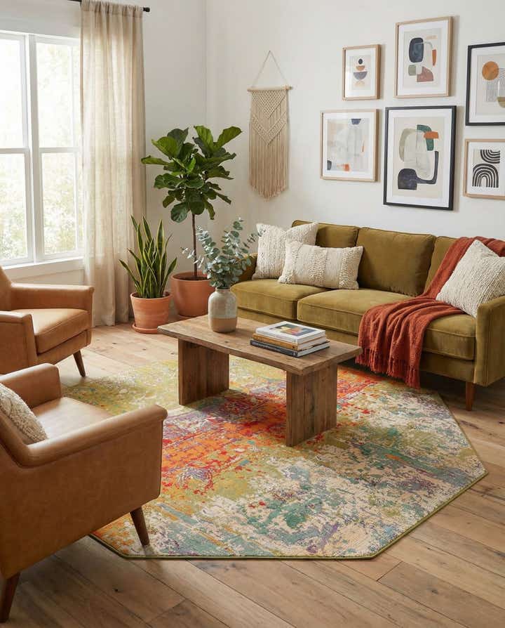7' x 7' Easy-Clean Modern Indoor / Outdoor Octagon Rug