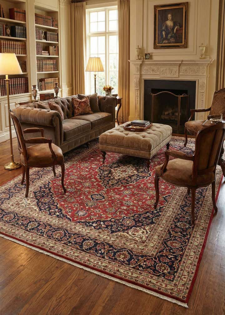 9' 8 x 13' 5 Hand Knotted Kashan Persian Wool Rug