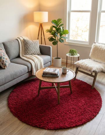 5' 3 x 5' 3 Solid Shag Round Rug