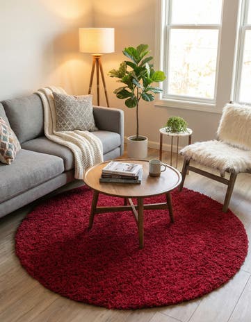 5' 3 x 5' 3 Solid Shag Round Rug
