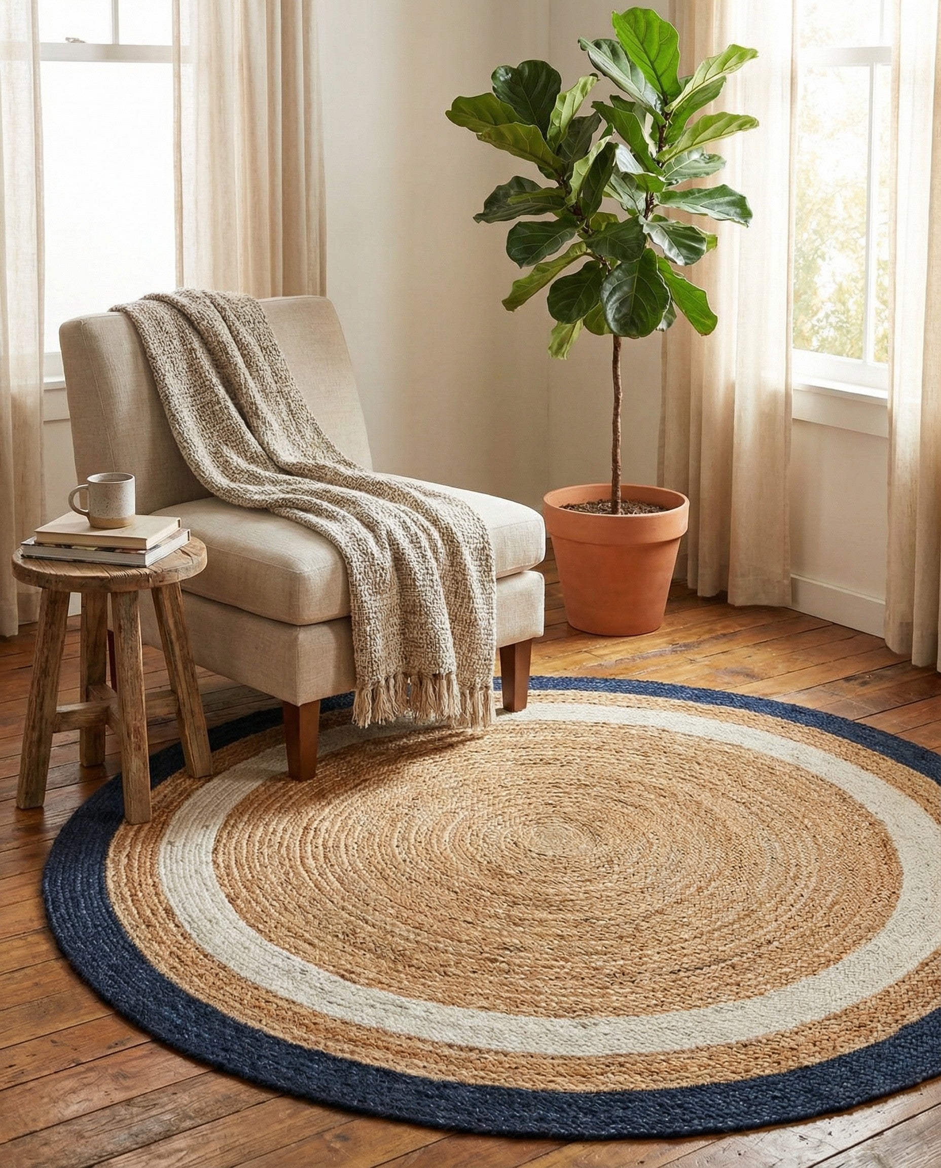 5' 1 x 5' 1 Handmade Braided Jute Round Rug