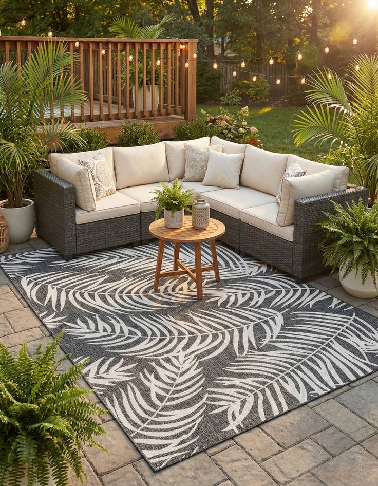 Detail image of 7' 10 x 11'  Washable Botanical Indoor / Outdoor Rug