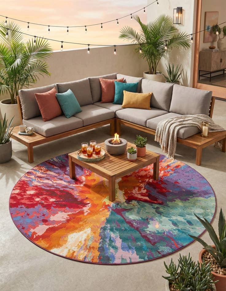 Detail image of 10' x 10'  Washable Modern Indoor / Outdoor Round Rug