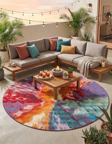 10' x 10' Easy-Clean Modern Indoor / Outdoor Round Rug