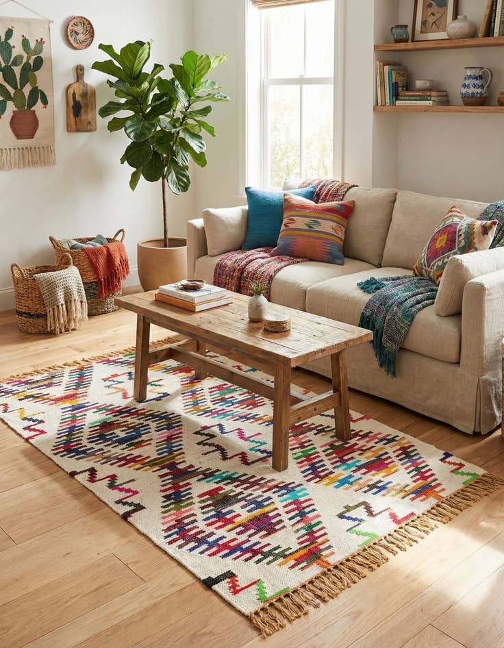 Detail image of  4' 1 x 6' 1  Hand Woven Chindi Trellis Rug