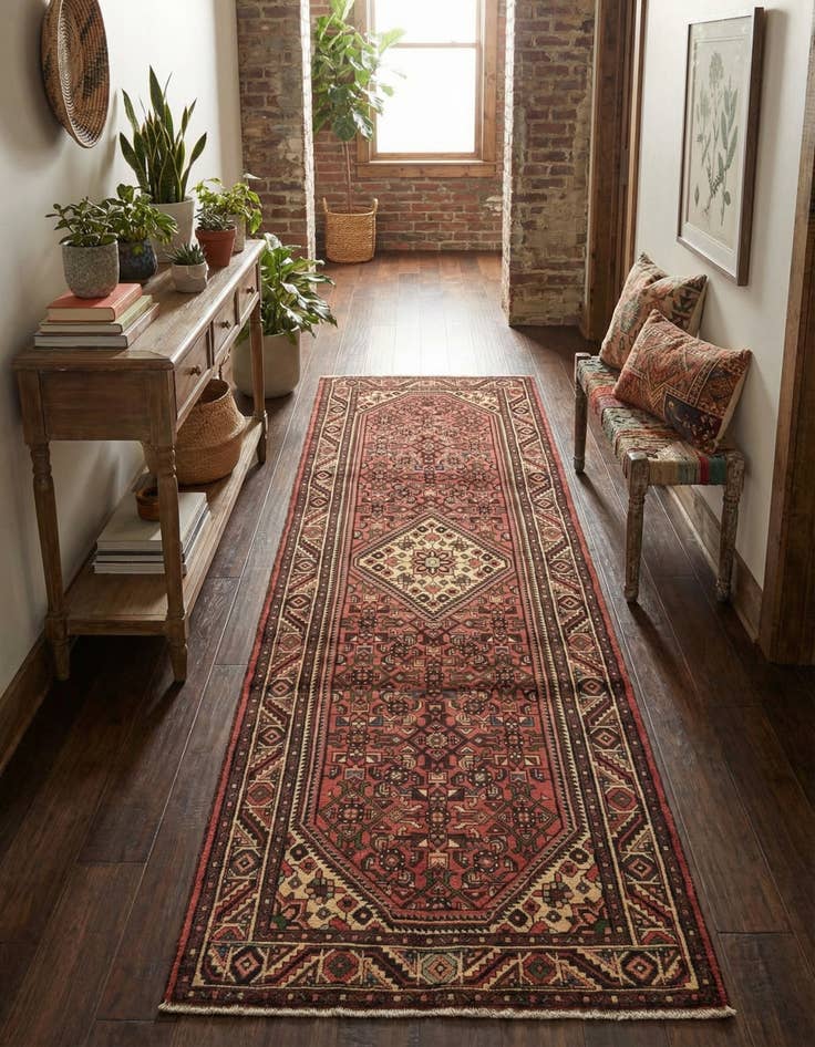 Detail image of 3' 6 x 9' 10  Hand Knotted Hossainabad Persian Wool Runner Rug